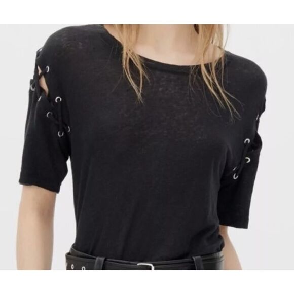 IRO Rachel Lace Up Tee in Black Sz. XS - Picture 1 of 8